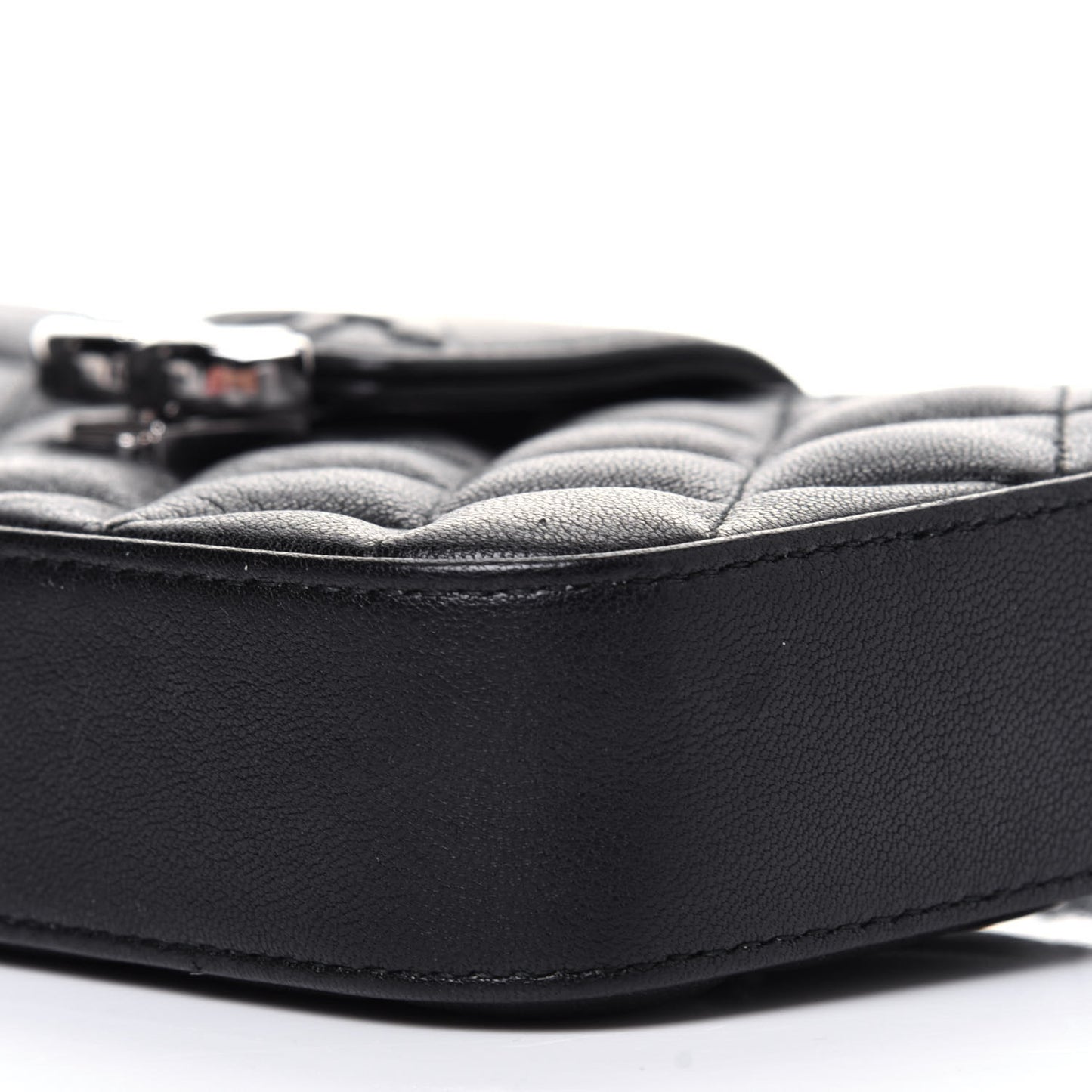 Goatskin Quilted CC Box Clutch With Chain Black
