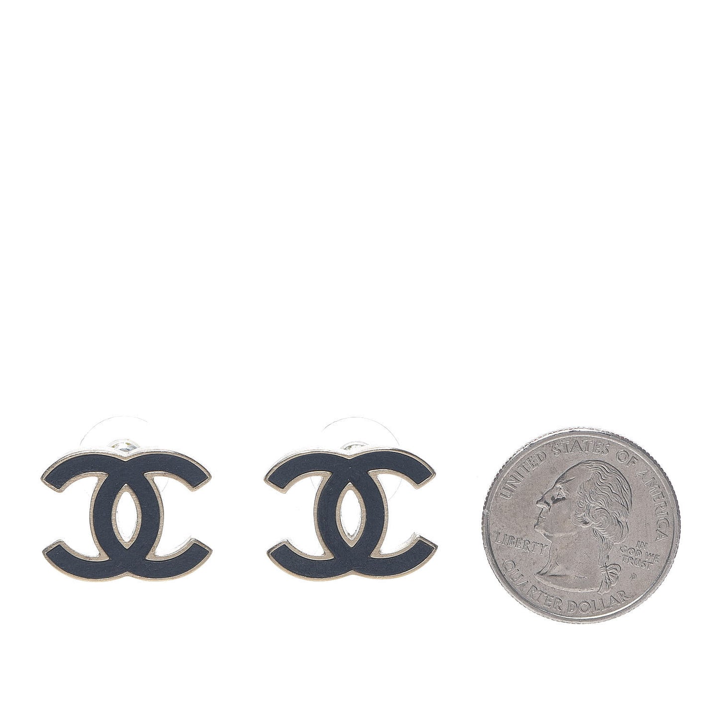 Enamel CC Stud Earrings Black Silver