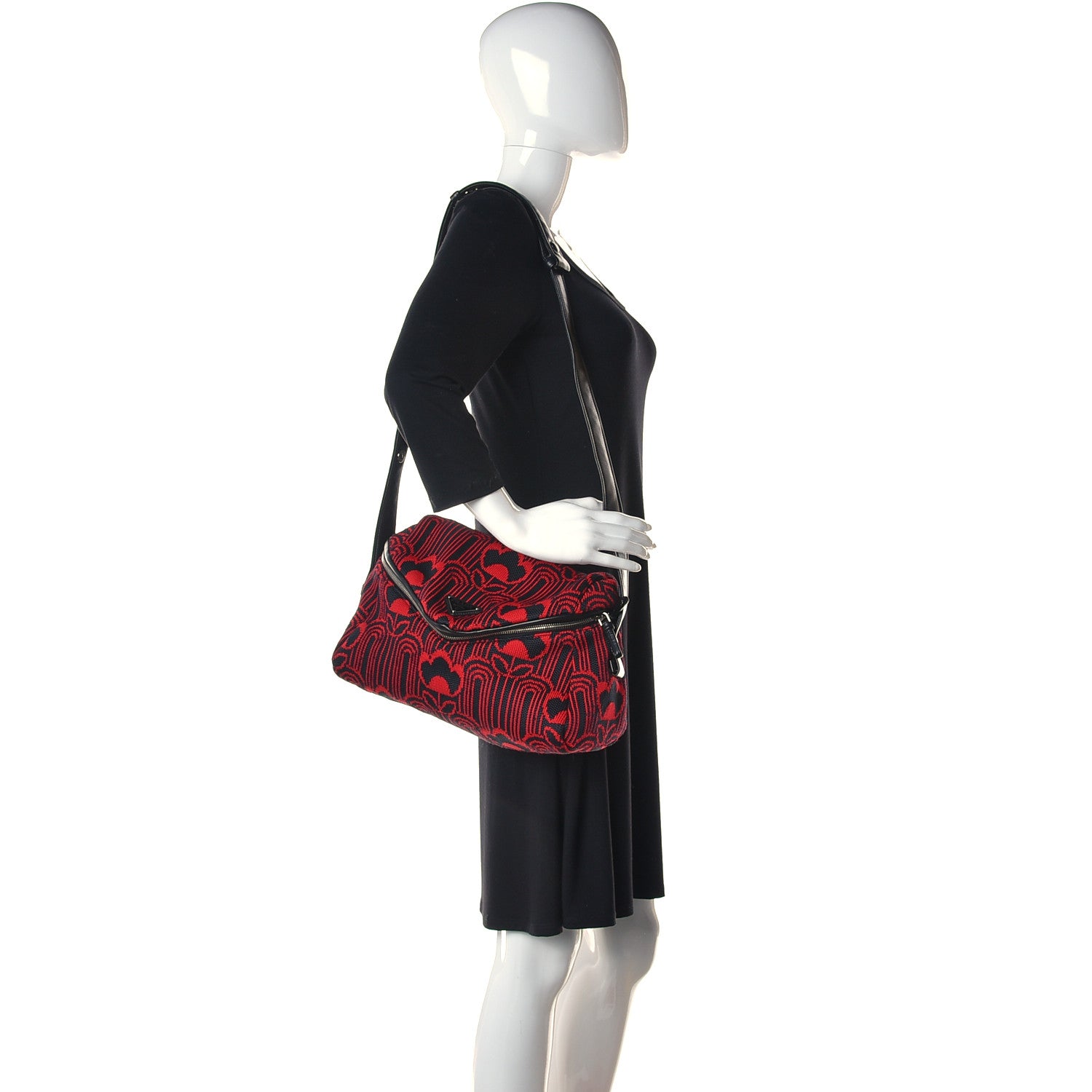 Prada Maglia Jacquard Signaux Bag Black Rosso 2 of 9