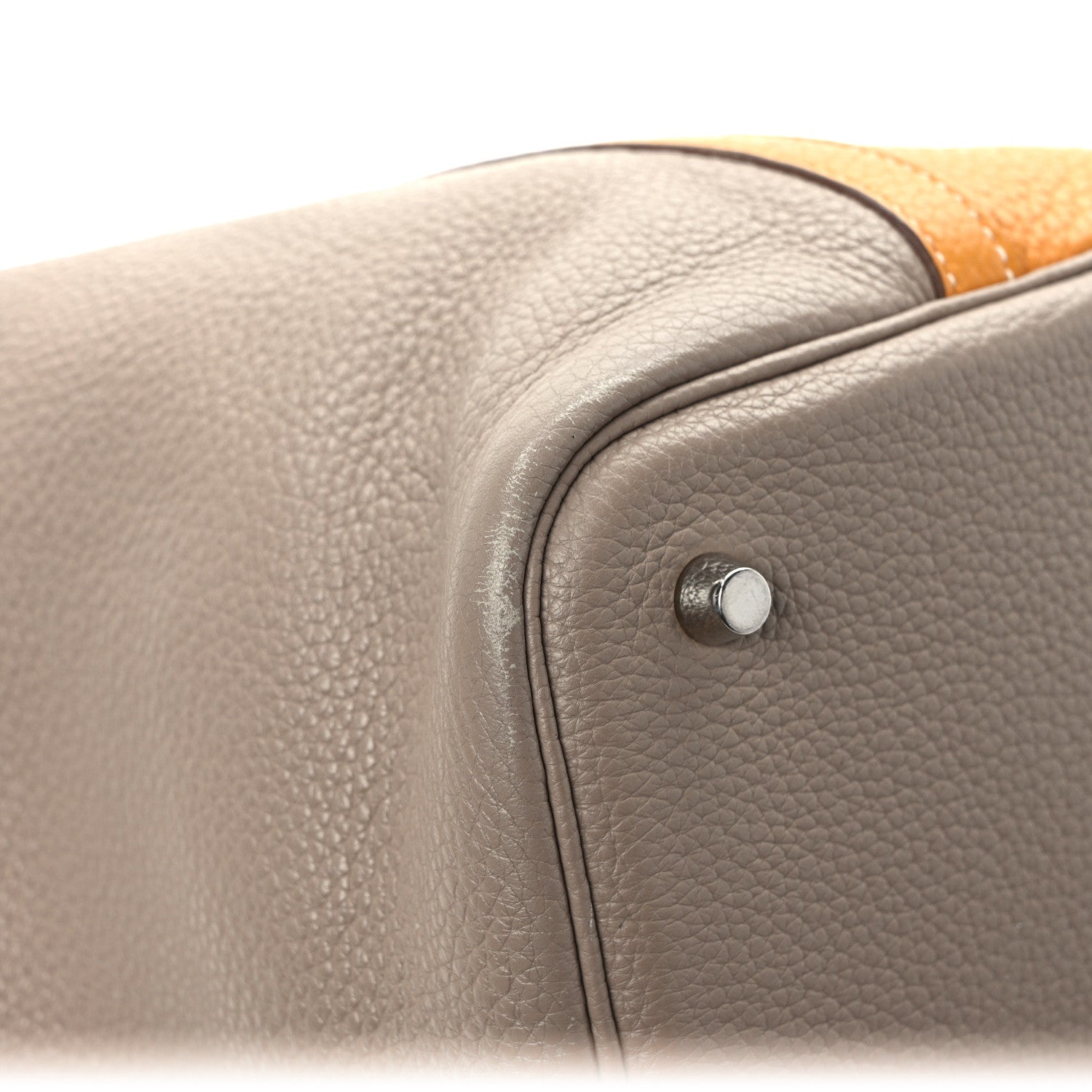 Hermes Taurillon Clemence Casaque Picotin Lock 22 MM Moutarde Gris Tourterelle 9 of 12