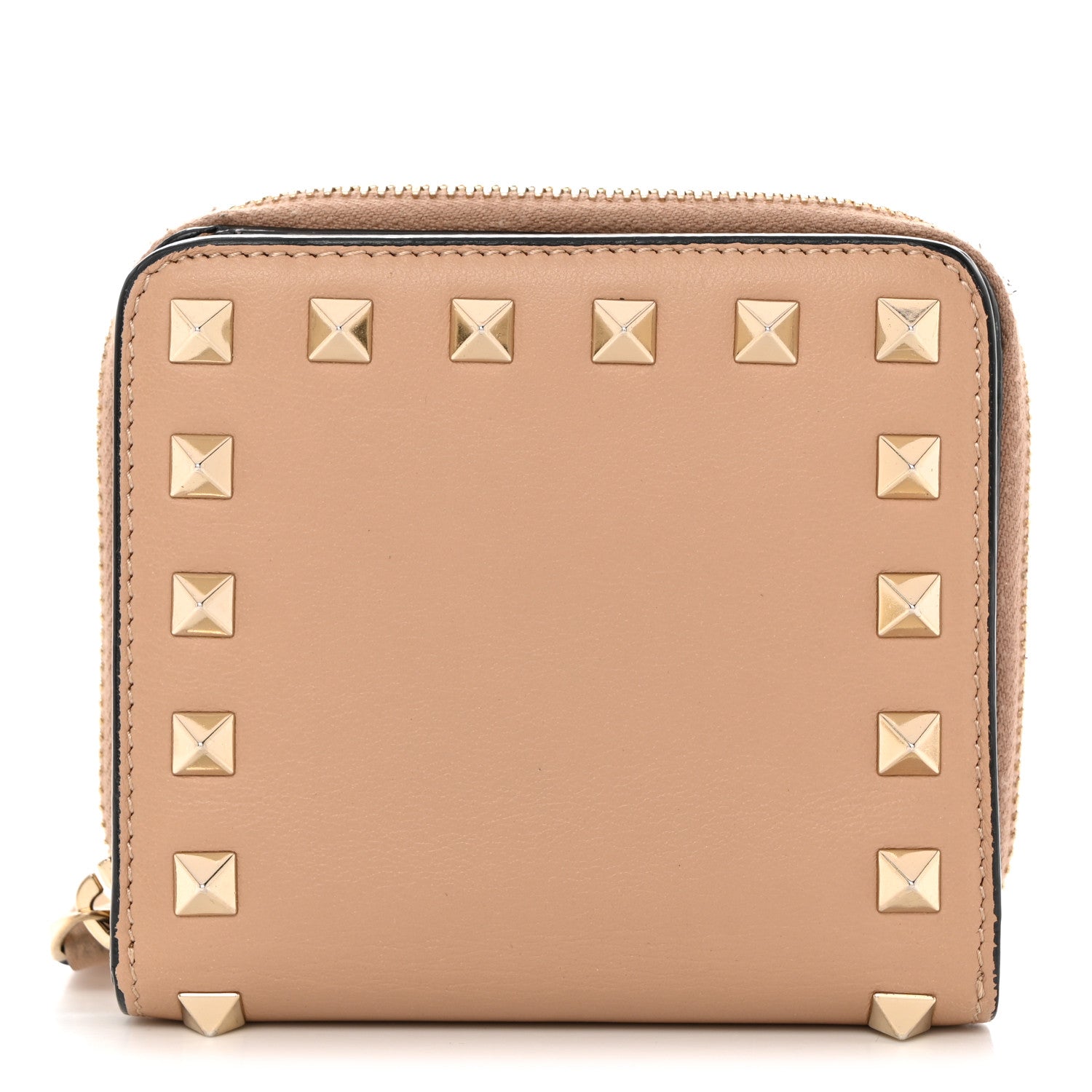 Valentino Garavani Calfskin Rockstud Compact Zip Around Wallet Camel Rose 1 of 8