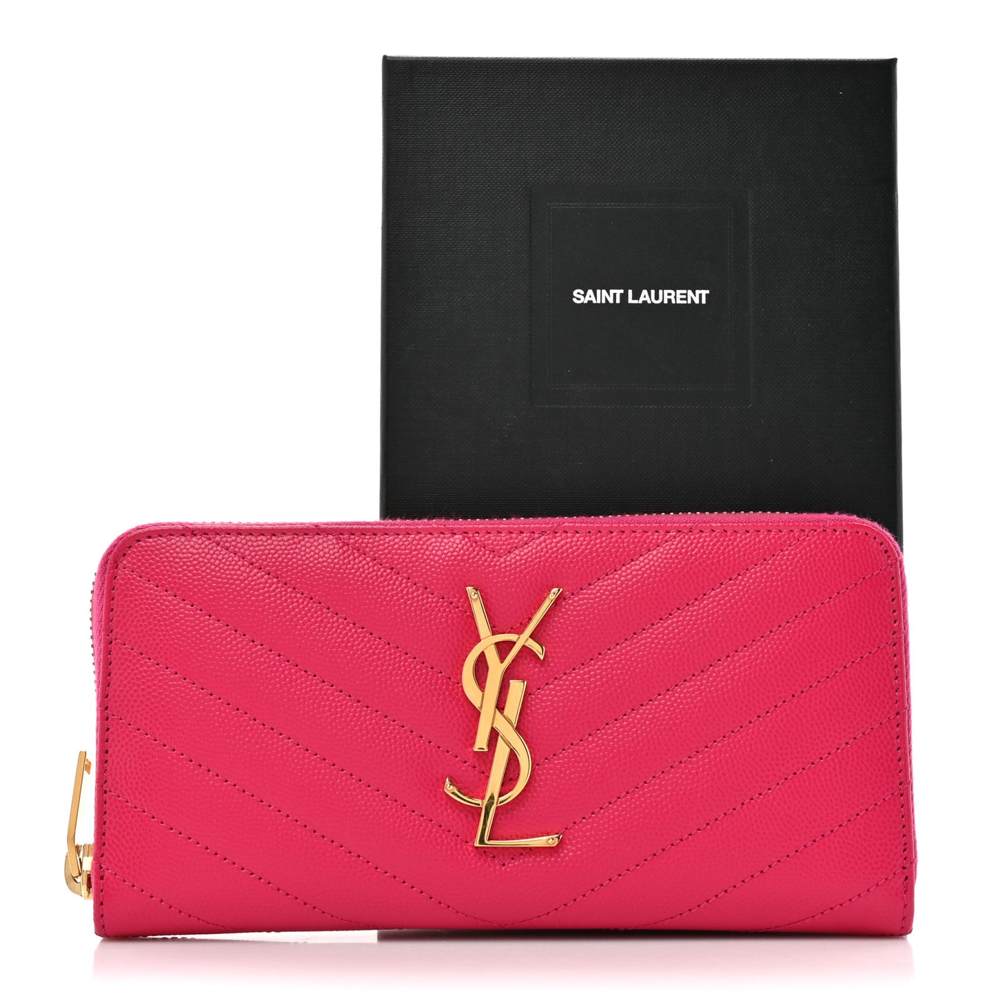 Grain De Poudre Matelasse Chevron Monogram Zip Around Wallet Fuchsia