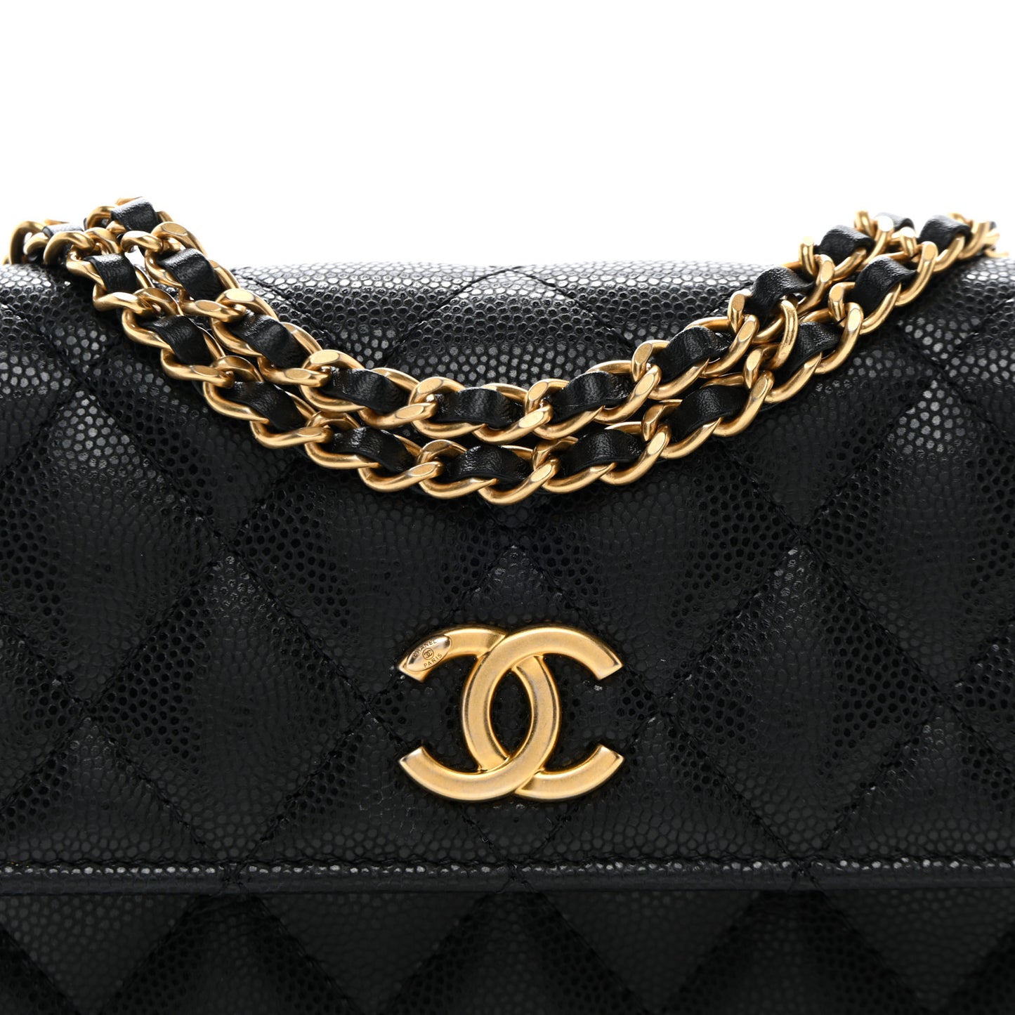 Caviar Quilted Flap Phone Holder With Chain Black