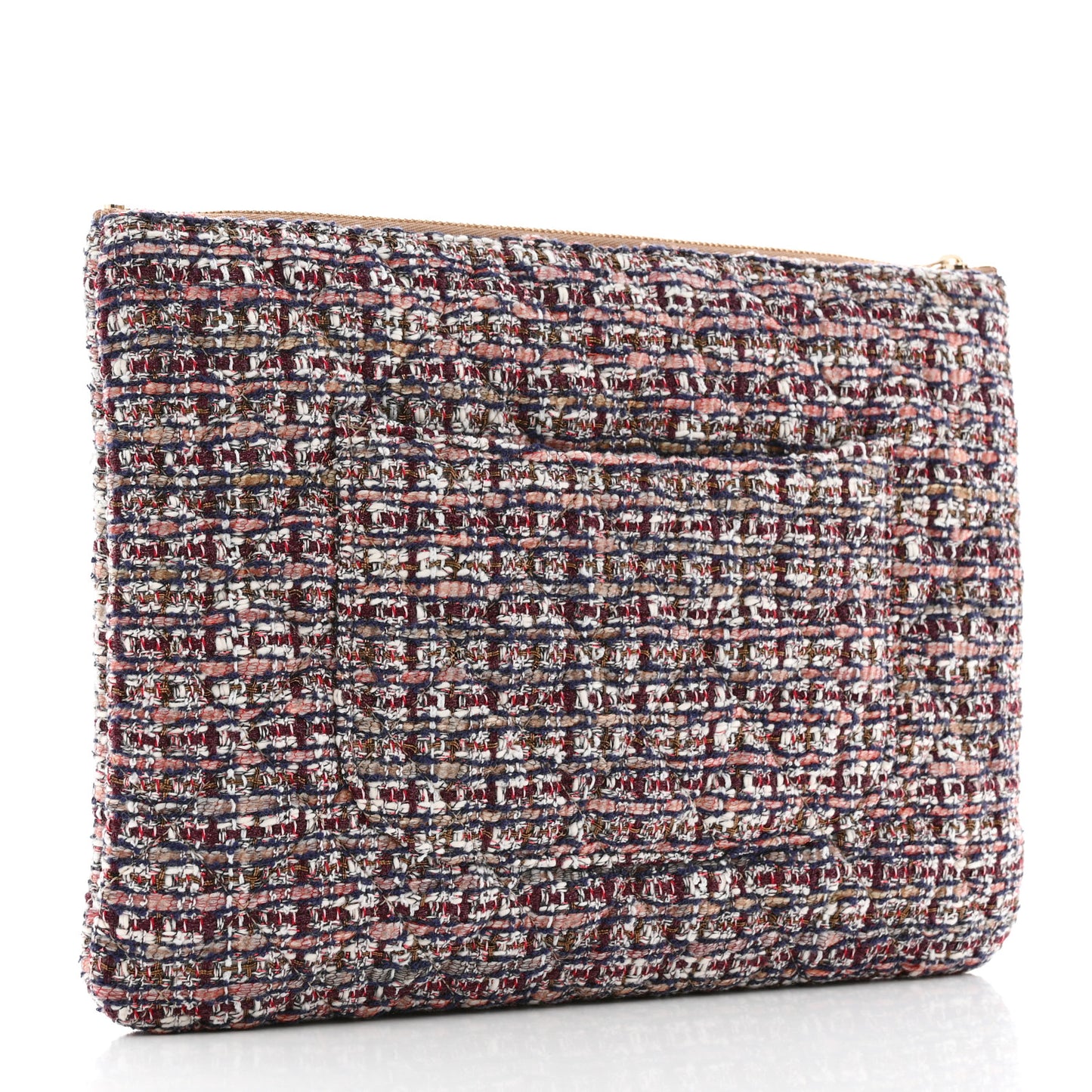 Tweed Lambskin Quilted Pouch Beige Multicolor