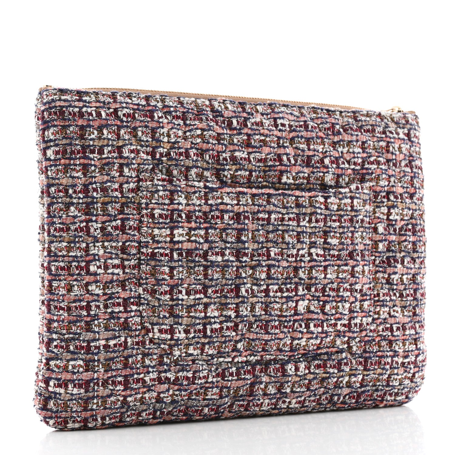 Chanel Tweed Lambskin Quilted Pouch Beige Multicolor 3 of 8