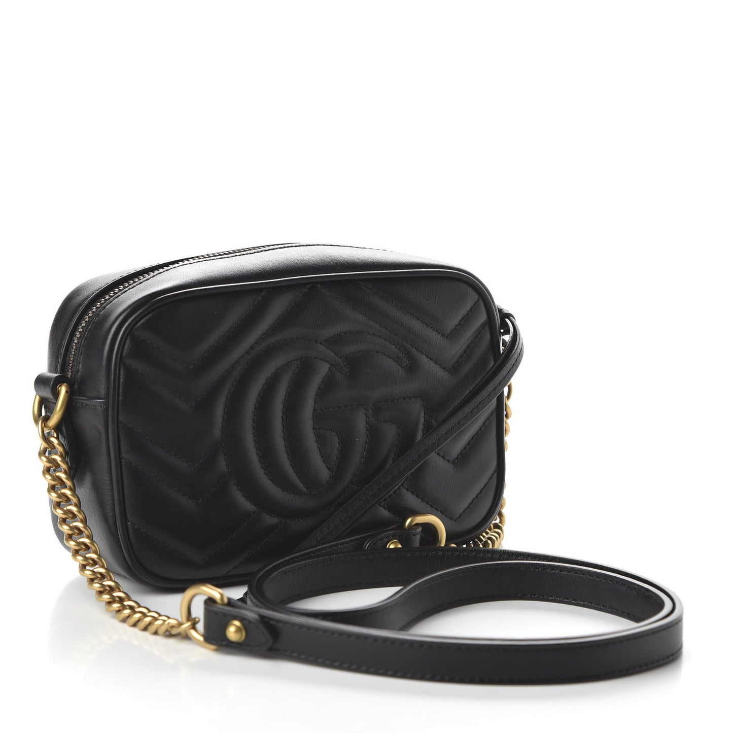 Calfskin Matelasse Mini GG Marmont Chain Shoulder Bag Black