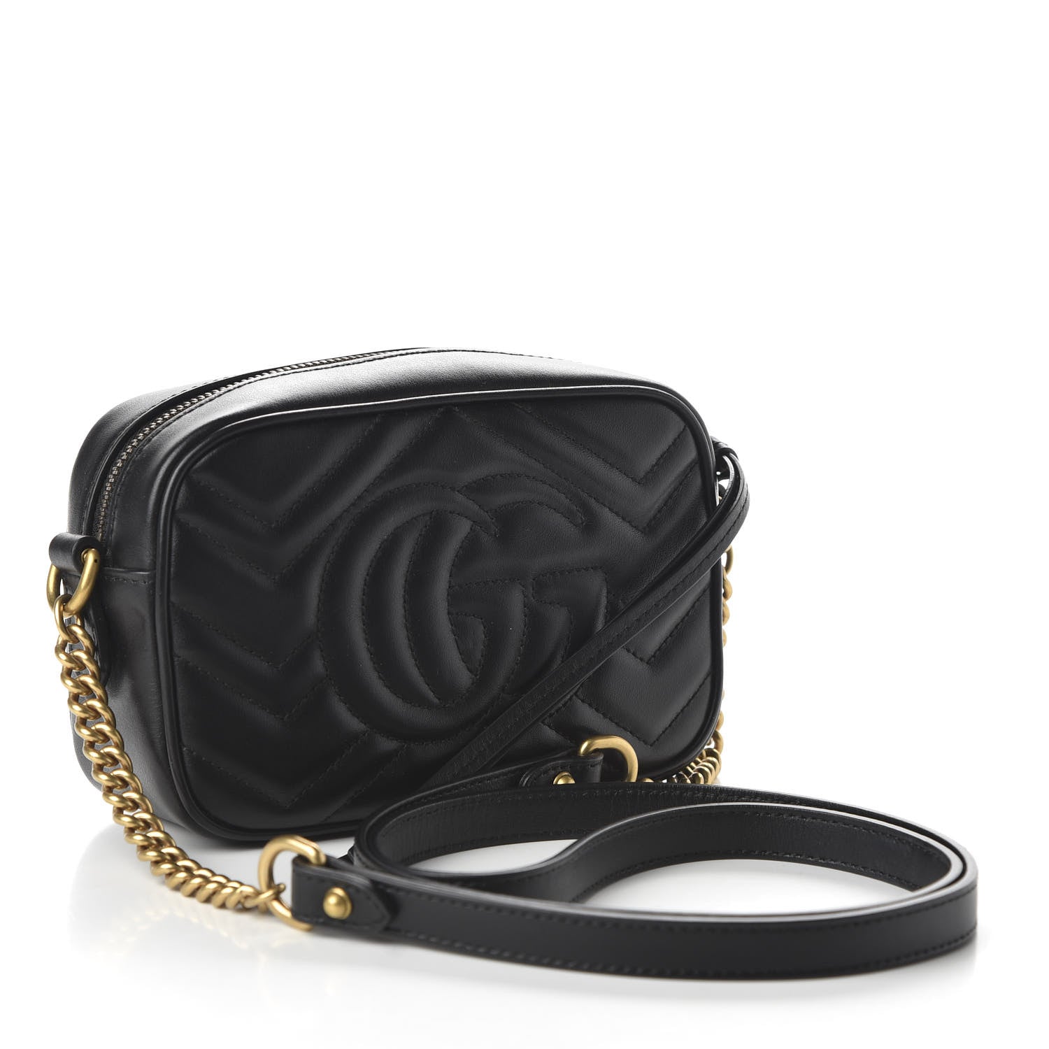 Gucci Calfskin Matelasse Mini GG Marmont Chain Shoulder Bag Black 3 of 10