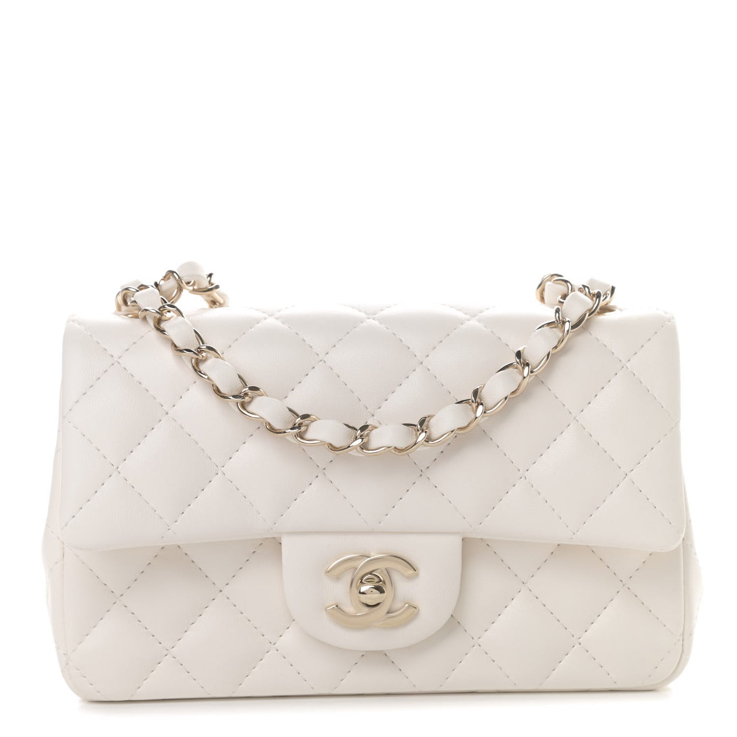 Lambskin Quilted Mini Rectangular Flap White