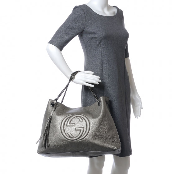 Gucci Metallic Pebbled Calfskin Large Soho Chain Shoulder Bag Sasso 2 of 7