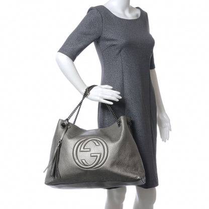 Gucci Metallic Pebbled Calfskin Large Soho Chain Shoulder Bag Sasso 2 of 7