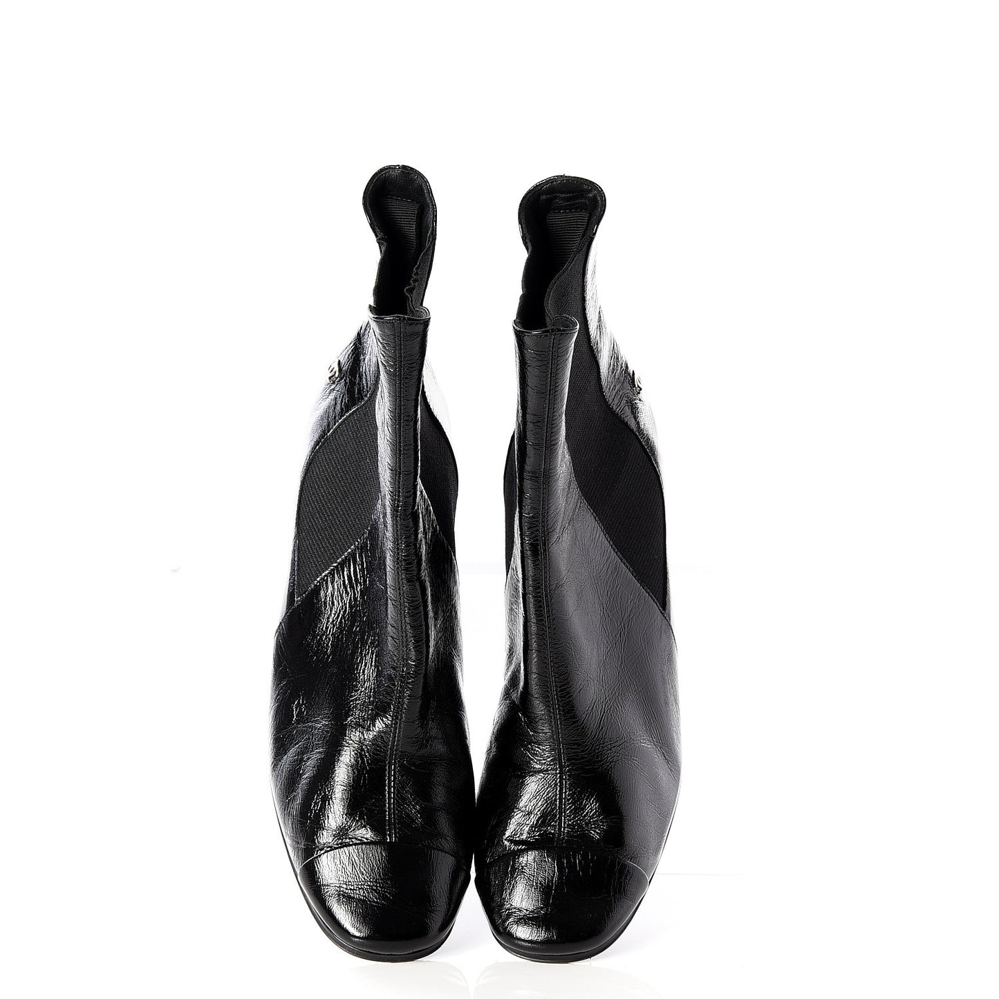 Lambskin Patent Cap Toe Ankle Boots 37.5 Black
