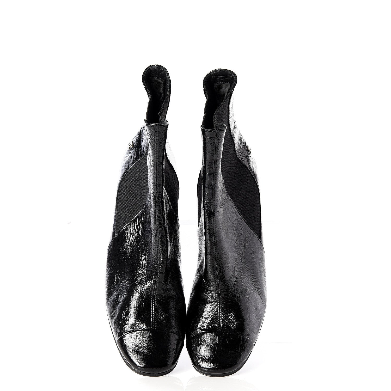 Chanel Lambskin Patent Cap Toe Ankle Boots 37.5 Black 5 of 10