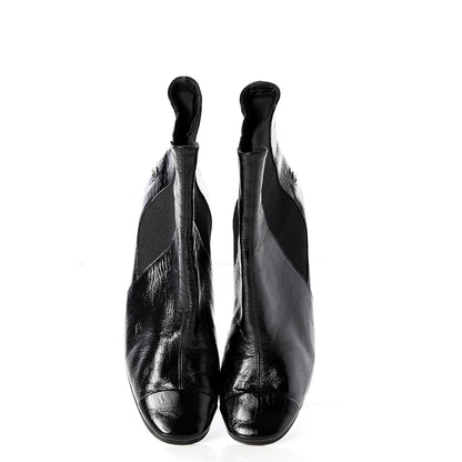 Chanel Lambskin Patent Cap Toe Ankle Boots 37.5 Black 5 of 10