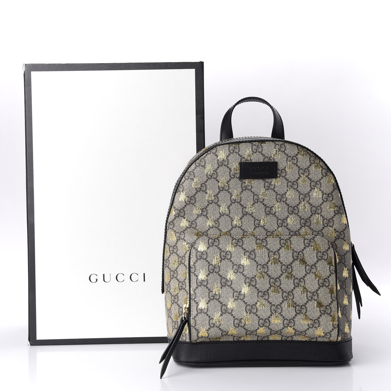Gucci GG Supreme Monogram Bees Print Small Day Backpack Beige Oro Black 8 of 8
