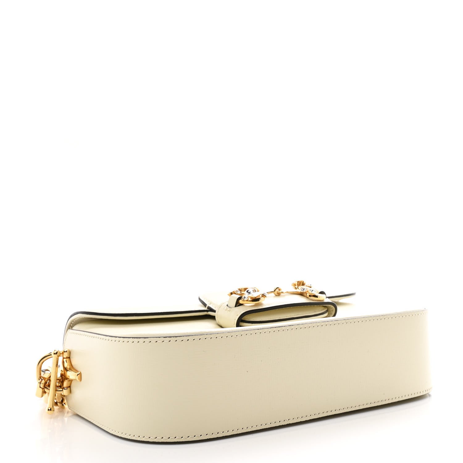 Gucci Azalea Calfskin Crystal Small Horsebit 1955 Chain Shoulder Bag White 4 of 10