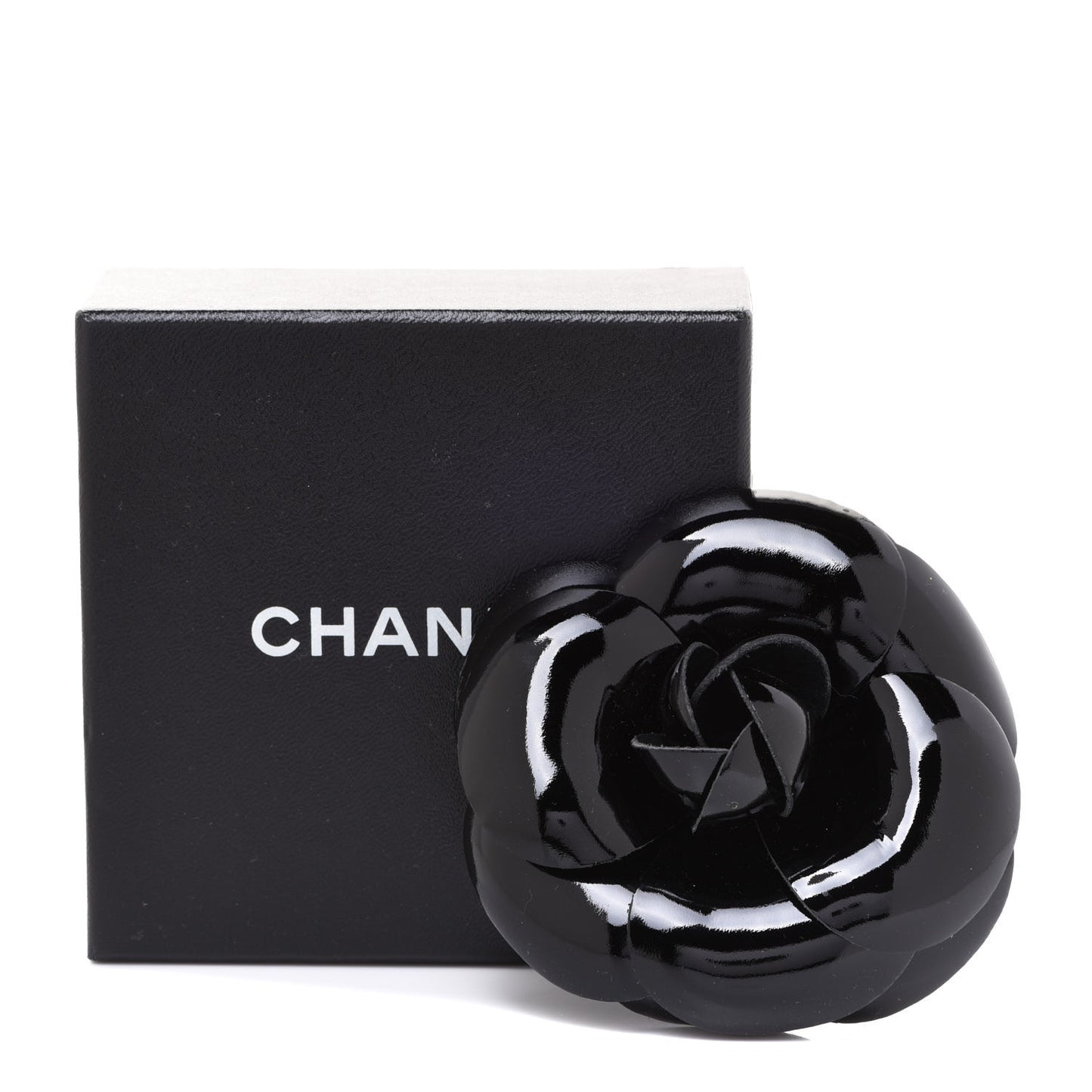 Patent Camellia Brooch Black