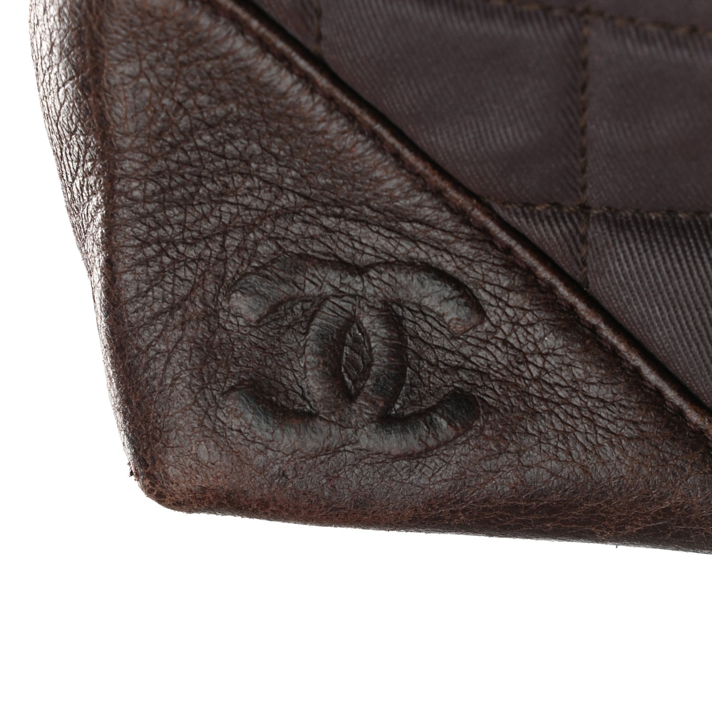 Canvas Calfskin Chocolate Bar Quilted CC Shoulder Bag Dark Brown