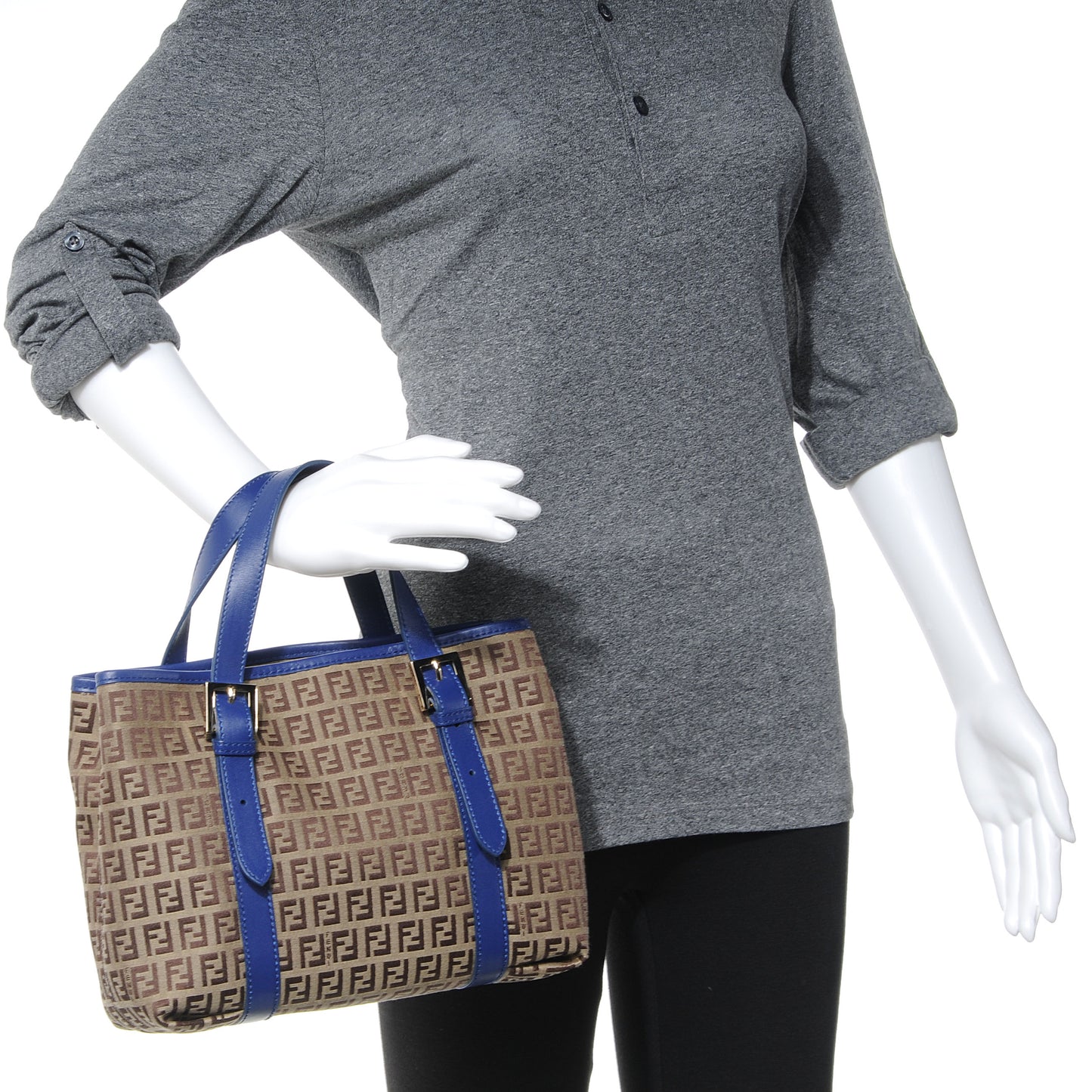 Zucchino Vitello Small Tote Mogano Panna Blue