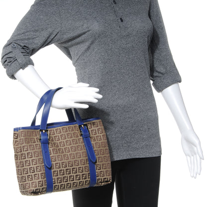 Fendi Zucchino Vitello Small Tote Mogano Panna Blue 2 of 9