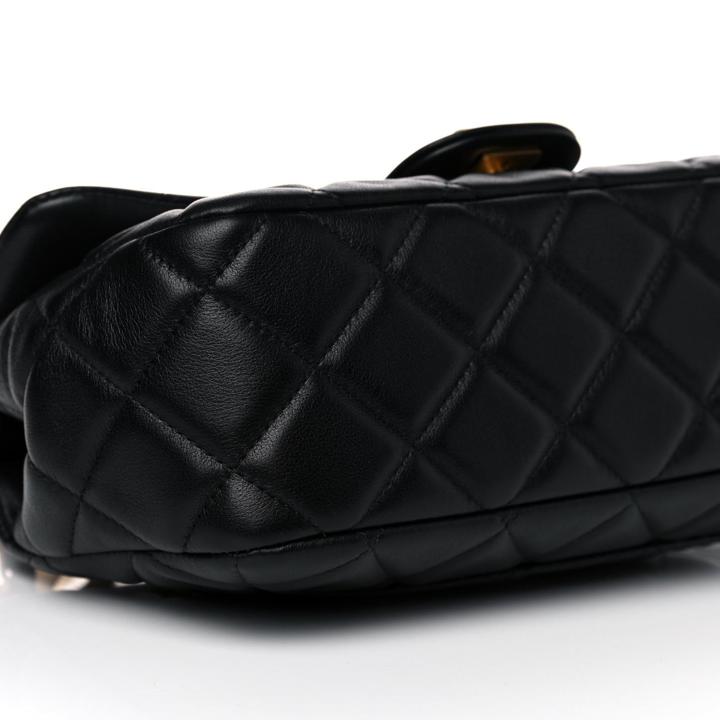 Calfskin Quilted Small Lady Handle Clutch With Chain Black