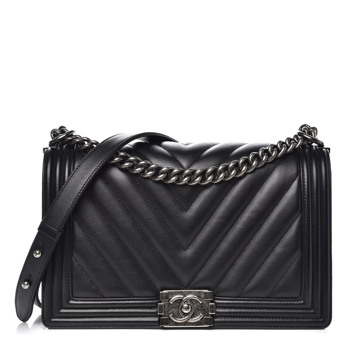 Calfskin Chevron New Medium Boy Flap Black
