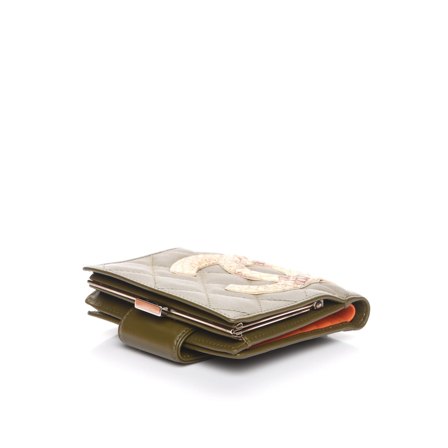 Calfskin Python Quilted Cambon Bi-Fold Wallet Khaki