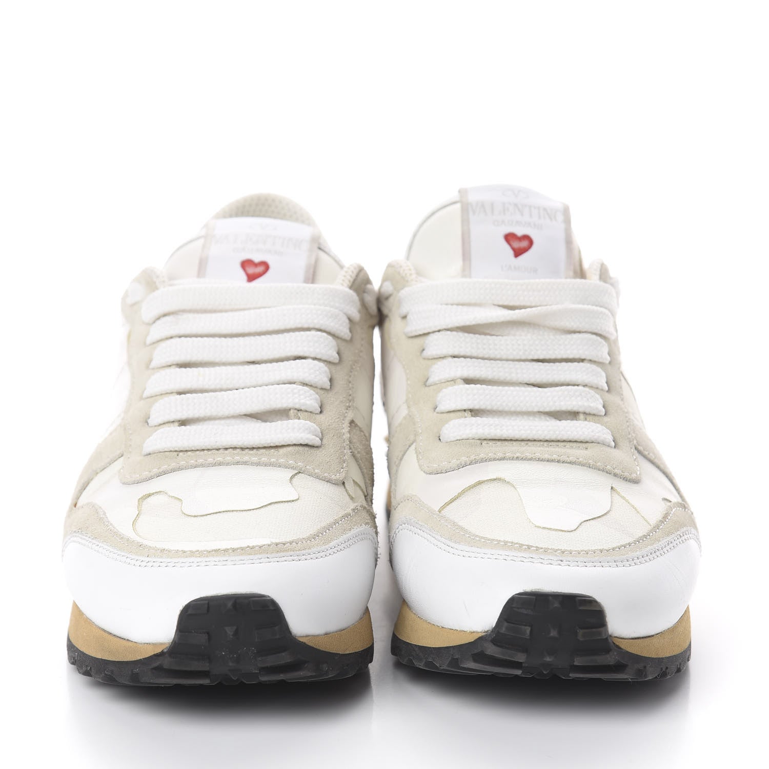 Valentino Garavani Nappa Suede Camouflage L'amour Womens Rockrunner Sneakers 36 Ivory 2 of 6