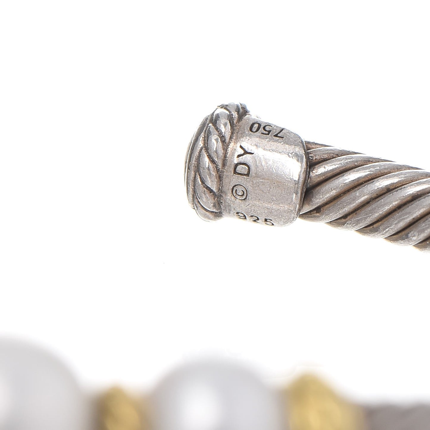 Sterling Silver 18K Yellow Gold Graduated Pearl 5mm Cable Classics Cuff Bracelet