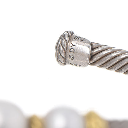 David Yurman Sterling Silver 18K Yellow Gold Graduated Pearl 5mm Cable Classics Cuff Bracelet 5 of 5