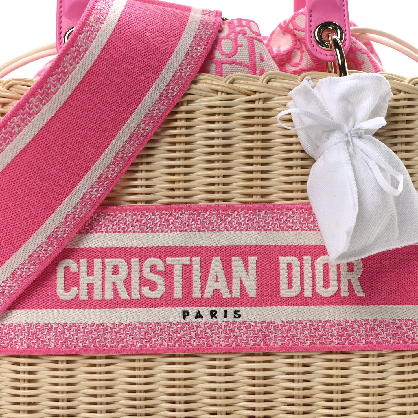 Wicker Oblique Medium Lady Dior Bag Fluorescent Pink