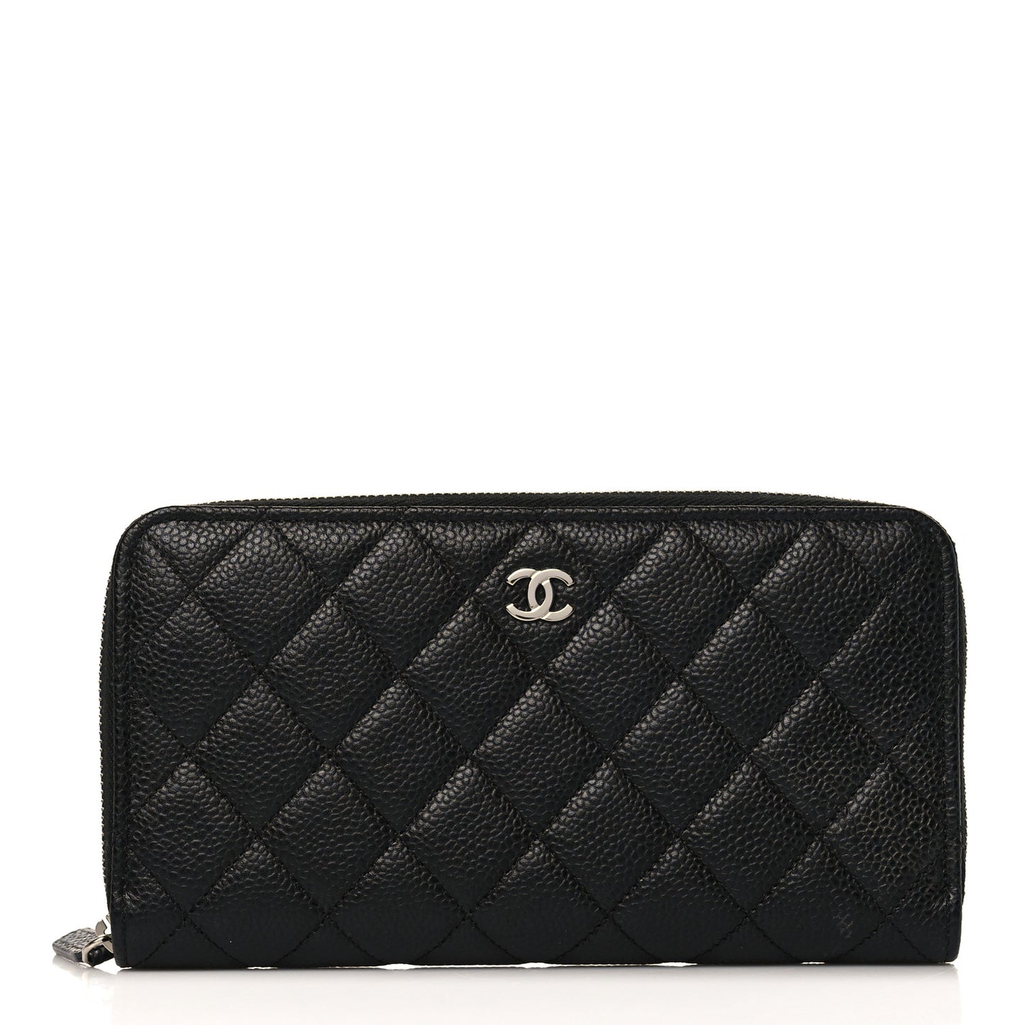 Caviar Quilted Large Gusset Zip Around Wallet Black