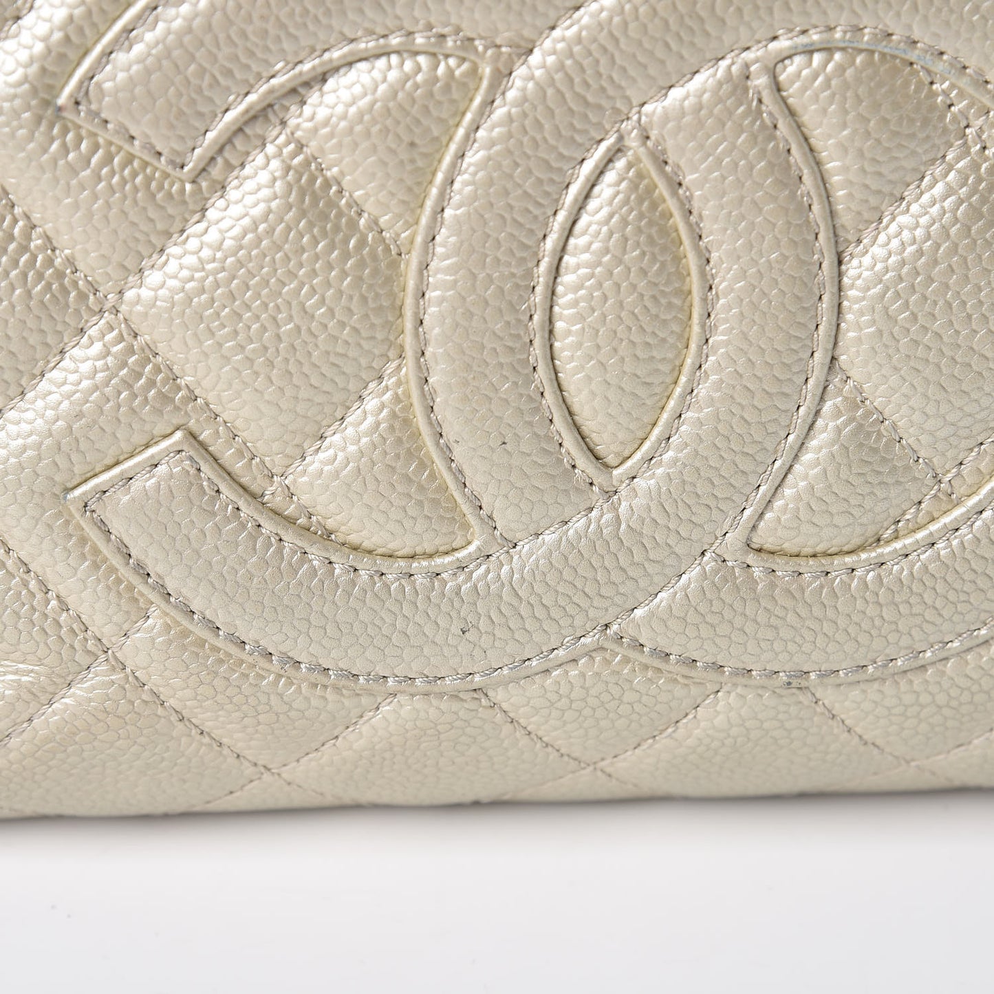 Metallic Caviar Quilted Petit Shopping Tote PST Pearl
