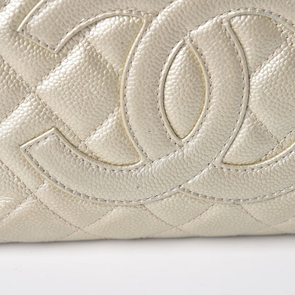 Chanel Metallic Caviar Quilted Petit Shopping Tote PST Pearl 27 of 34