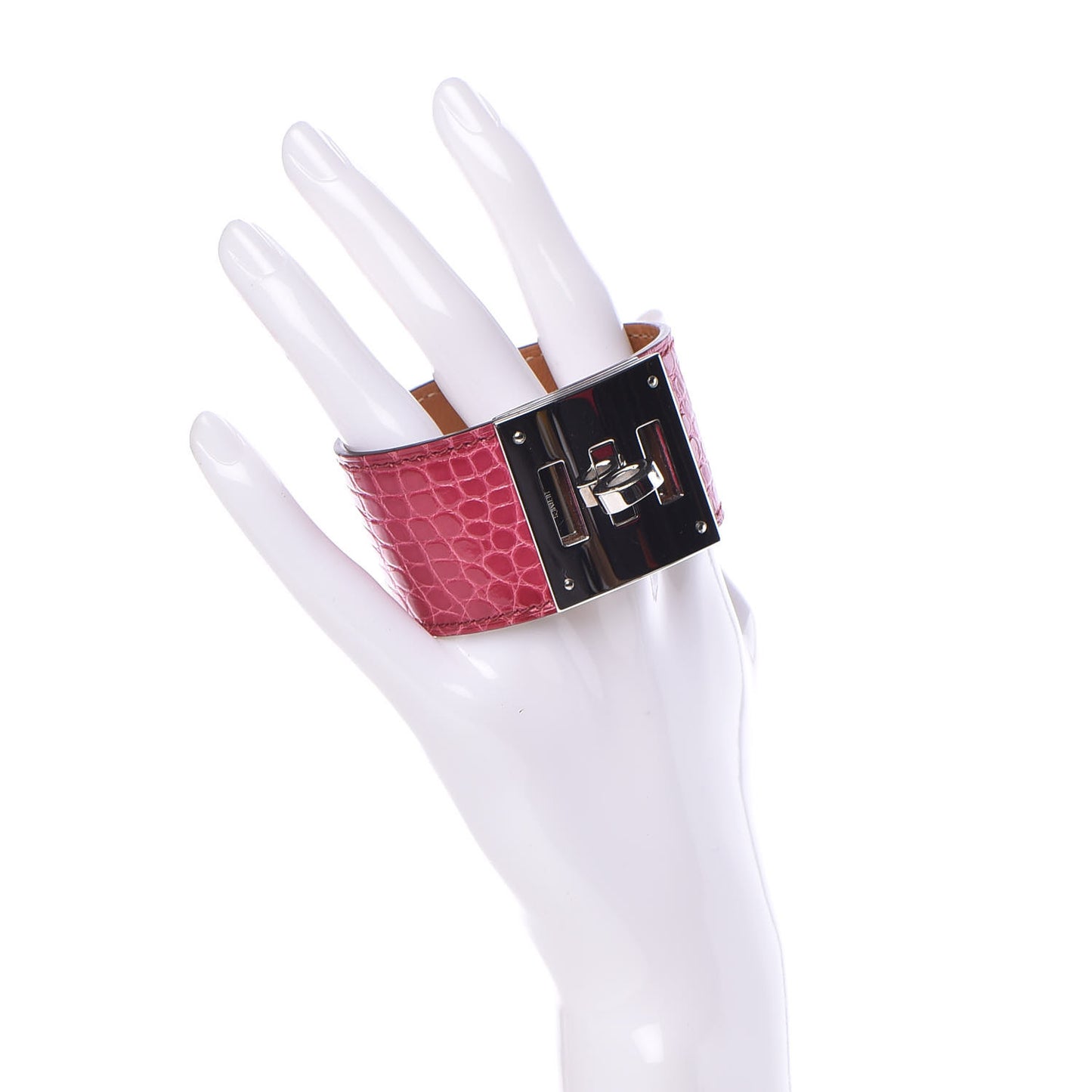 Shiny Alligator Kelly Dog Cuff Fuchsia