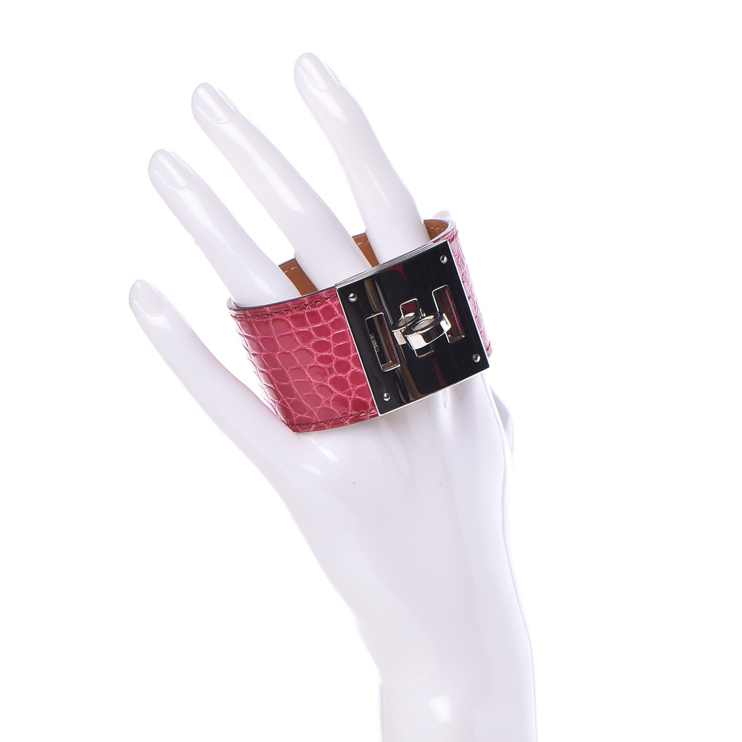 Hermes Shiny Alligator Kelly Dog Cuff Fuchsia 2 of 6
