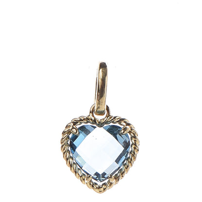 David Yurman 18K Yellow Gold Hampton Blue Topaz Cable Heart Pendant 1 of 3