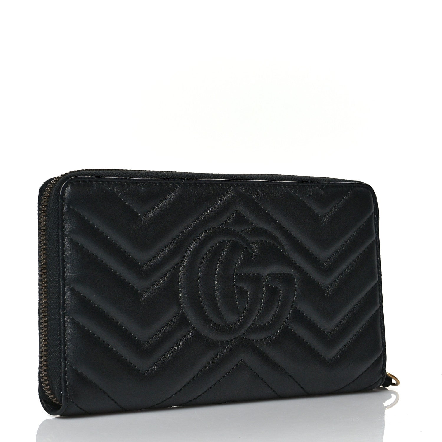 Gucci Calfskin Matelasse GG Marmont Zip Around Organizer Wallet Black 3 of 8