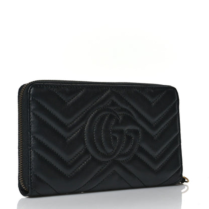 Gucci Calfskin Matelasse GG Marmont Zip Around Organizer Wallet Black 3 of 8