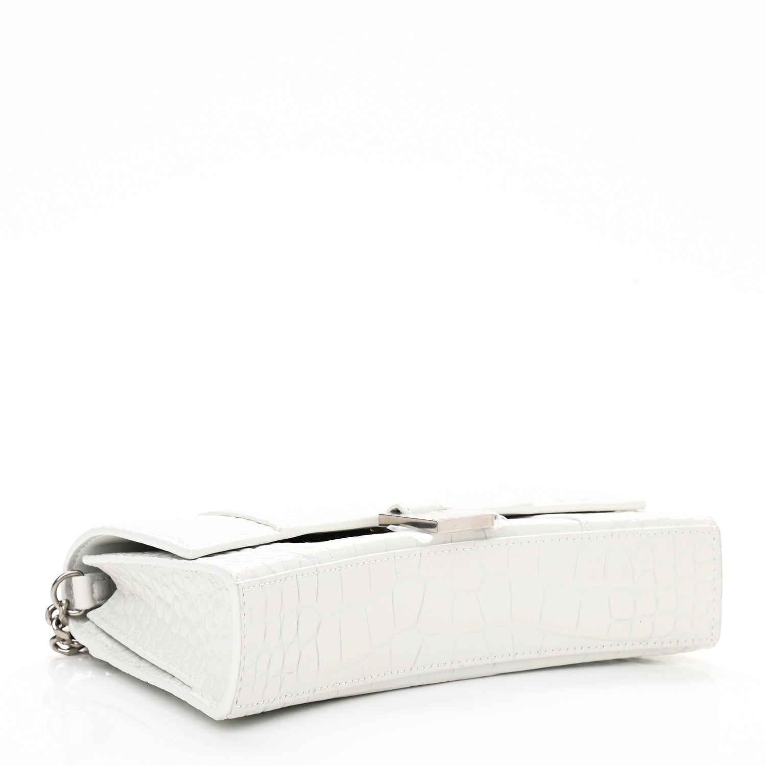 Balenciaga Shiny Calfskin Crocodile Embossed Small Hourglass Evening Chain Bag White 3 of 9
