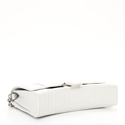 Balenciaga Shiny Calfskin Crocodile Embossed Small Hourglass Evening Chain Bag White 3 of 9
