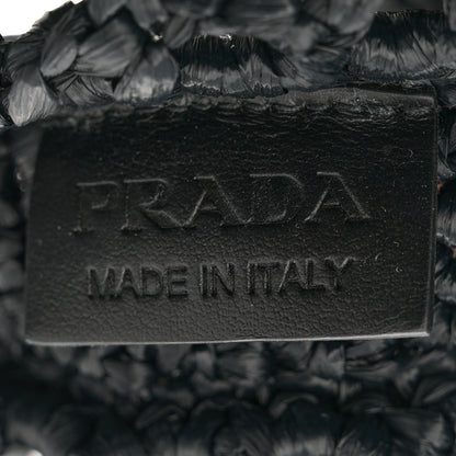 Prada Yarn Raffia Effect Crochet Logo Embroidered Tote Bag Black 6 of 10