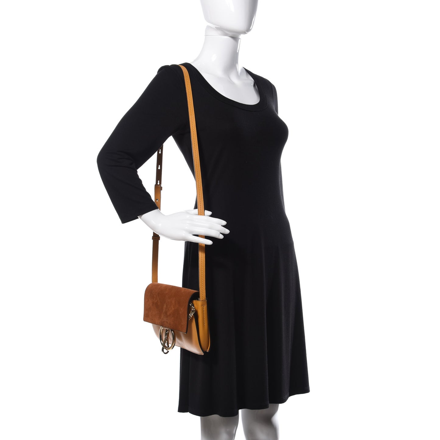 Suede Calfskin Small Faye Shoulder Bag Mustard Brown