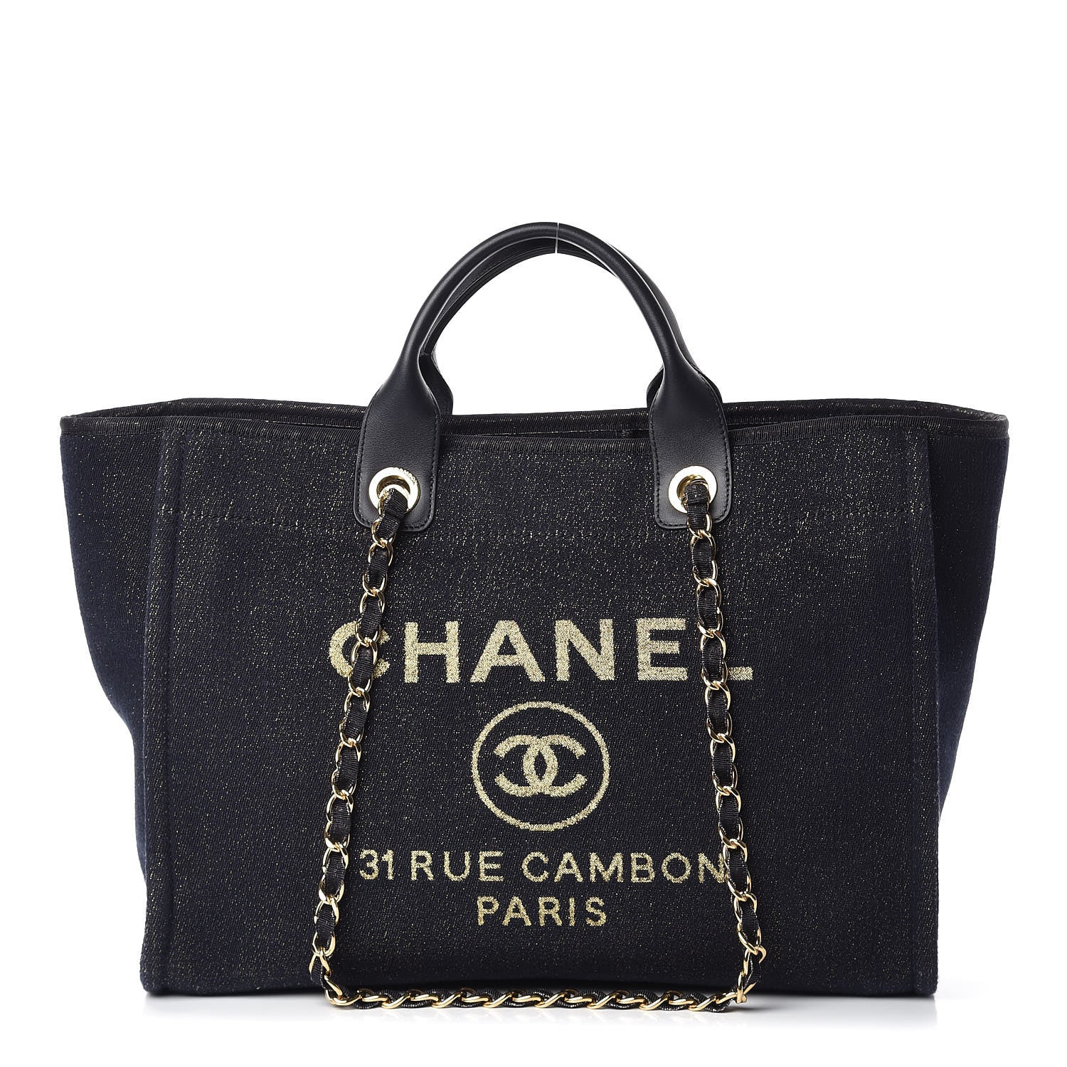 Chanel Lurex Canvas Medium Deauville Tote Navy Blue Gold 1 of 11