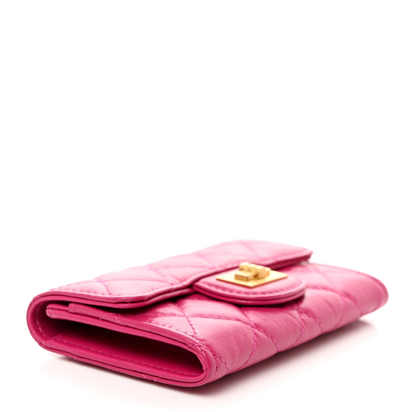 Aged Calfskin Quilted Reissue Flap Card Holder Fuchsia