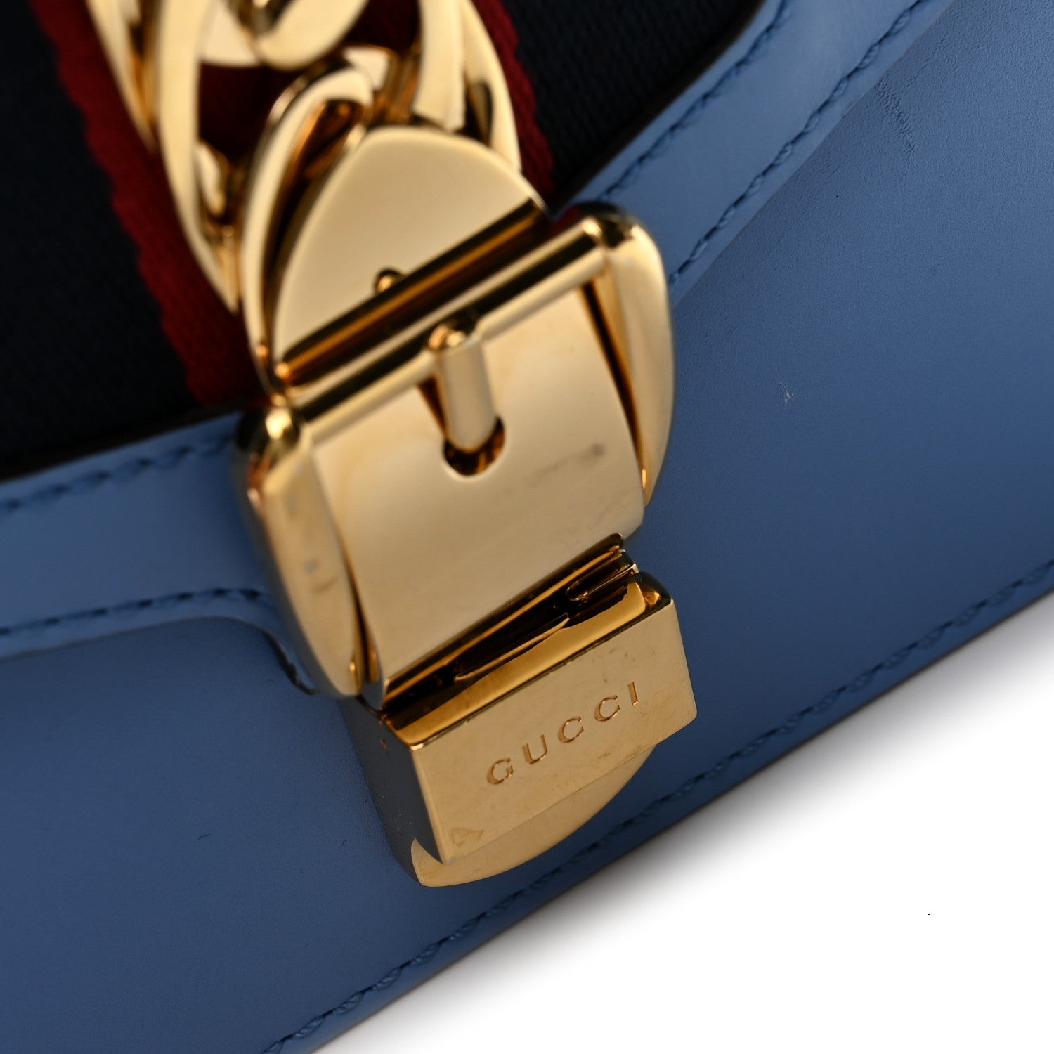 Gucci Calfskin Mini Sylvie Chain Shoulder Bag Clear Sky Blue 11 of 15