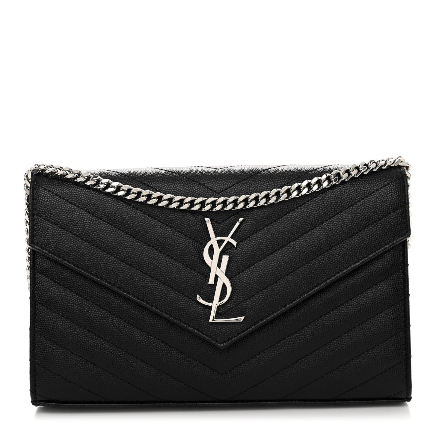 Grain De Poudre Matelasse Chevron Monogram Chain Wallet Black