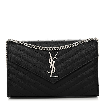 Saint Laurent Grain De Poudre Matelasse Chevron Monogram Chain Wallet Black 1 of 9