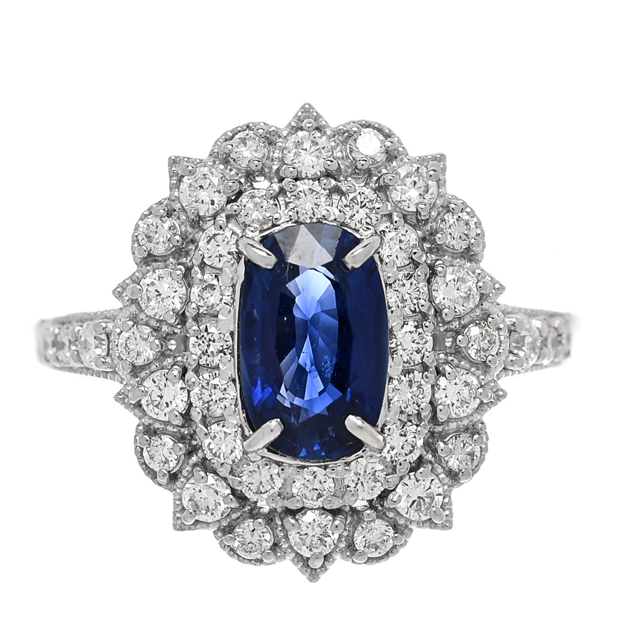 Parker & West by FASHIONPHILE Platinum Diamond Blue Sapphire .61ctw Double Halo Ring 53 6.25 1 of 6