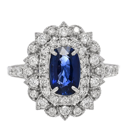 Parker & West by FASHIONPHILE Platinum Diamond Blue Sapphire .61ctw Double Halo Ring 53 6.25 1 of 6