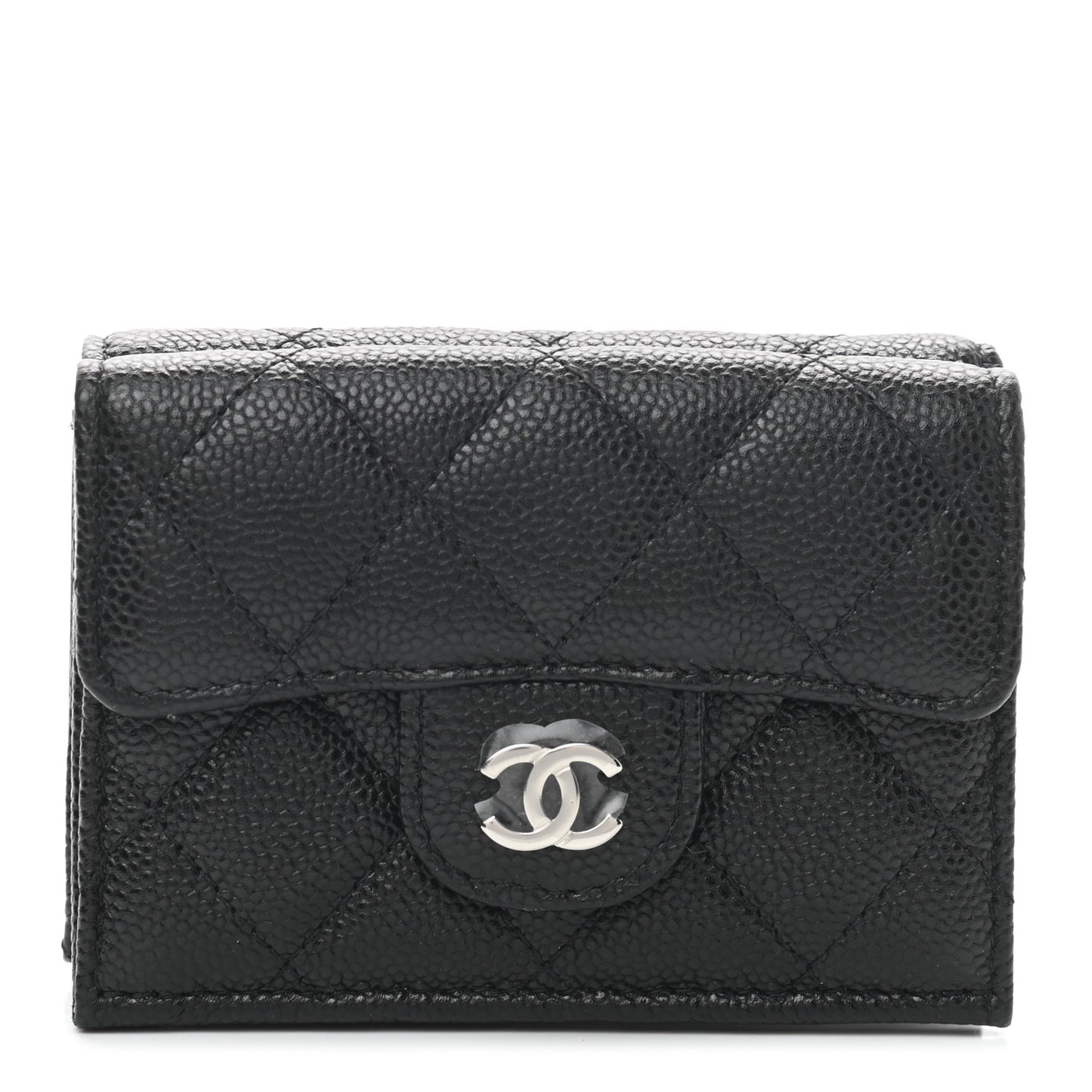 Caviar Quilted Double Flap Wallet Black